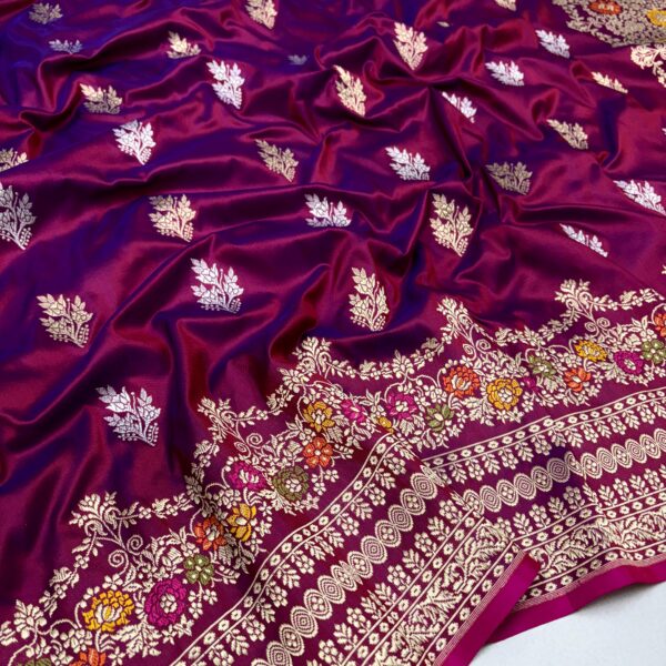 Royal Purple Dual Shade Banarasi Pure Katan Silk Saree | Handloom Kadwa Weave with Gold & Silver Zari | Silkmark Certified