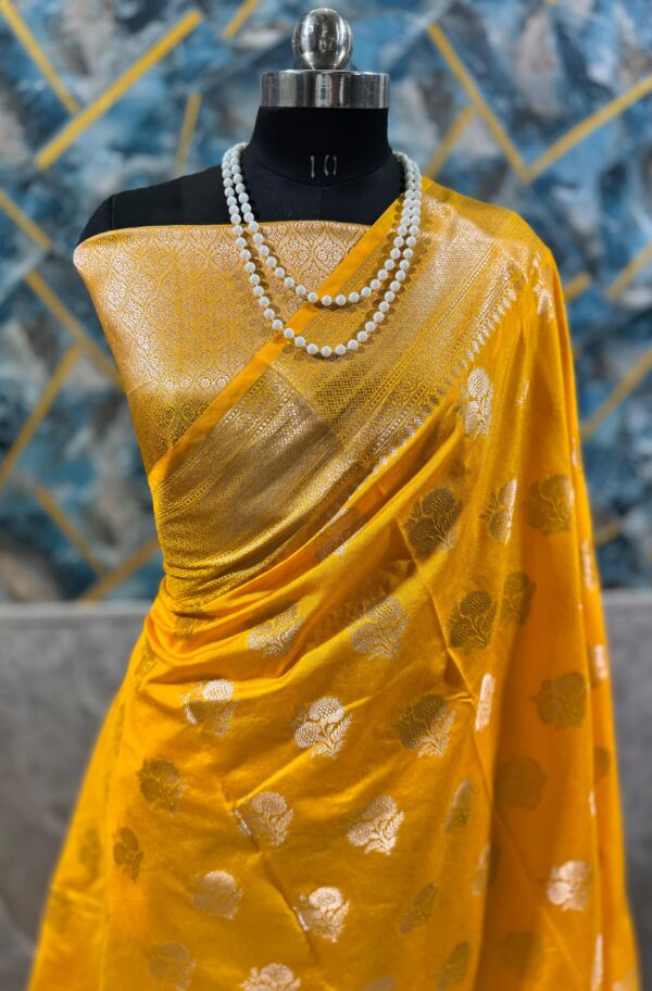 Yellow Banarasi Mashru Inspired Semi Mango Dupion Silk Saree