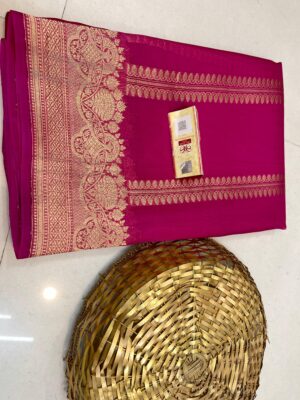Pink Banarasi Pure Handloom Organza Silk Saree with Kadua Border & Pure Zari Bootis | Silk Mark CertifiedP