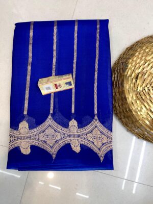 Blue Banarasi Pure Handloom Organza Silk Saree with Kadua Border & Zari Booti | Silkmark Certified