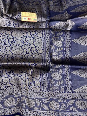 Navy Blue Exclusive Bridal Banarasi Pure Katan Tanchui Brocade Jaal Silk Saree | Silk Mark Certified