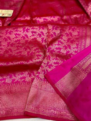 Rani Pink Exclusive Bridal Banarasi Pure Katan Tanchui Brocade Jaal Silk Saree | Silk Mark Certified