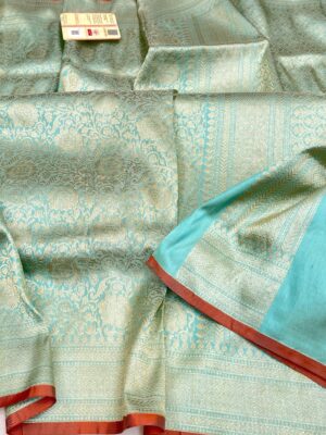 Sea Green Exclusive Bridal Banarasi Pure Katan Tanchui Brocade Jaal Silk Saree | Silk Mark Certified