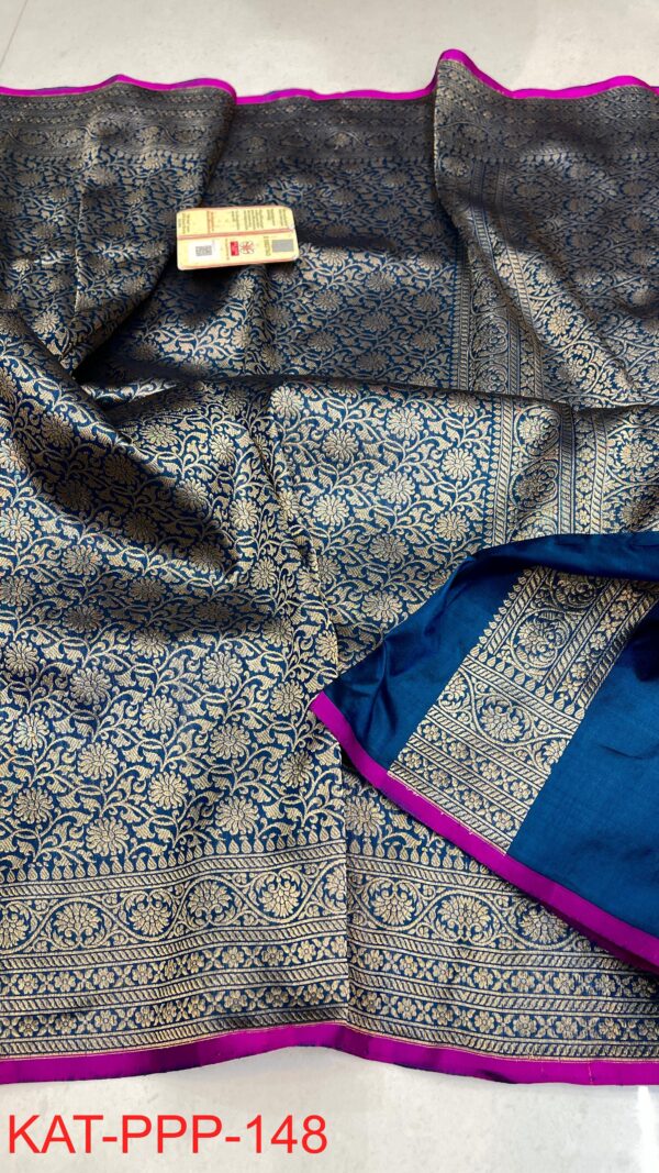 Navy BlueExclusive Bridal Banarasi Pure Katan Tanchui Brocade Jaal Silk Saree | Silk Mark Certified