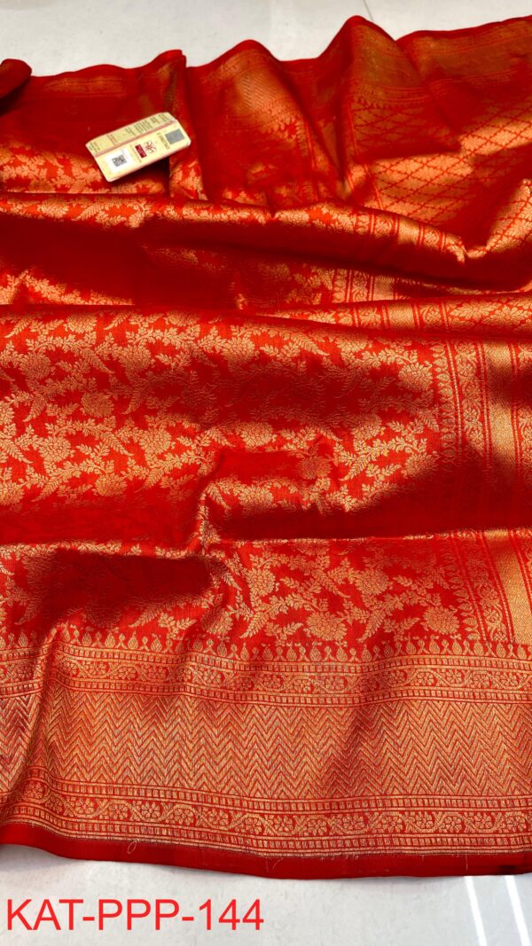 Red Exclusive Bridal Banarasi Pure Katan Tanchui Brocade Jaal Silk Saree | Silk Mark Certified