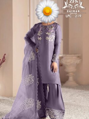 Blue Grey Luxury Preet Handwork Embroidered Plazo Set with Organza Dupatta | Zainab Fashion Studio