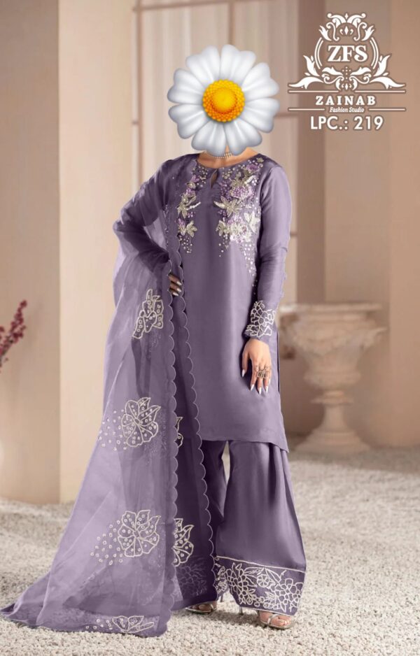 Blue Grey Luxury Preet Handwork Embroidered Plazo Set with Organza Dupatta | Zainab Fashion Studio