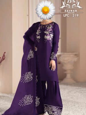 Purple Luxury Preet Handwork Embroidered Plazo Set with Organza Dupatta | Zainab Fashion Studio