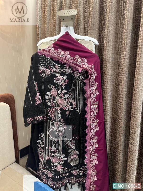 Black And Magenta Maria Readymade Georgette Embroidered Suit Set