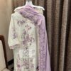 Cream White And Light Purple Maria Readymade Georgette Embroidered Suit Set