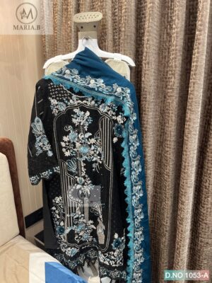 Black And Teal Blue Maria Readymade Georgette Embroidered Suit Set
