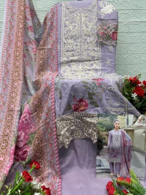 Lavender MARIAB LUXE-3 by Deepsy Suits – Pure Cotton Embroidered Suit Set with Digital Print Dupatta