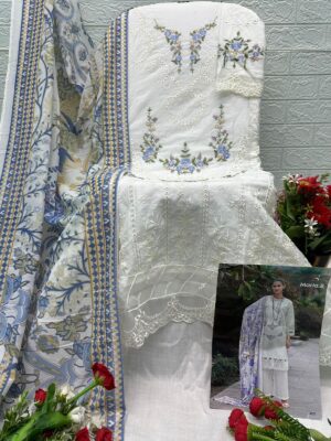White MARIAB LUXE-3 by Deepsy Suits – Pure Cotton Embroidered Suit Set with Digital Print Dupatta