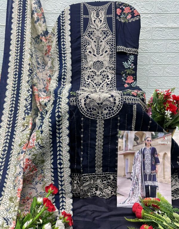 Navy Blue MARIAB LUXE-3 by Deepsy Suits – Pure Cotton Embroidered Suit Set with Digital Print Dupatta