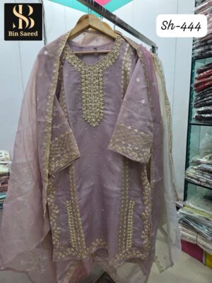 Dusty Pink Bin Saeed SH-444 Readymade Original Suit with Heavy Handwork & Jacquard Garara – XL