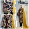 Navy Blue Luxury Bursh Print Premium Rayon Long Top Pant Set with Chiffon Dupatta