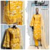 Yellow Luxury Bursh Print Premium Rayon Long Top Pant Set with Chiffon Dupatta