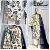 Cream or White Luxury Bursh Print Premium Rayon Long Top Pant Set with Chiffon Dupatta