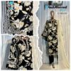 Black with White and Gold Luxury Bursh Print Premium Rayon Long Top Pant Set with Chiffon Dupatta