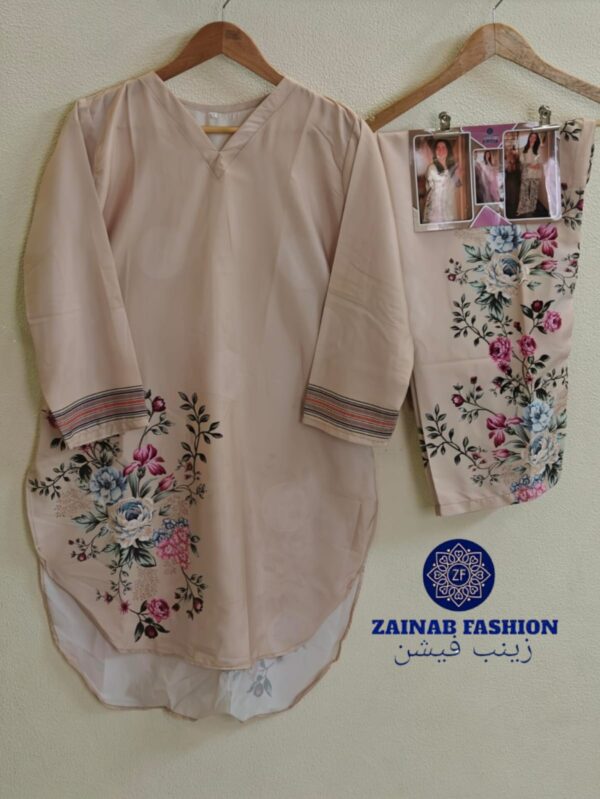 Nude Peach Zainab Fashion Imported Soft Crepe Printed Co-Ord Set for Women
