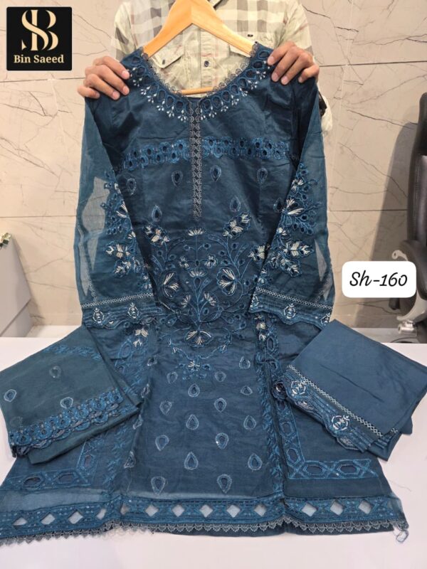 Teal Blue Bin Saeed Readymade Designer Suit XXL (44) – Heavy Handwork Embroidery with Fancy Dupatta