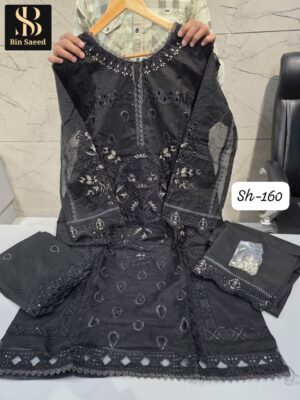 Black Bin Saeed Readymade Designer Suit XXL (44) – Heavy Handwork Embroidery with Fancy Dupatta