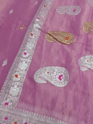 Pink Pure Tissue Georgette Silk Banarasi Saree – Kadwa Buti | Silk Mark Certified