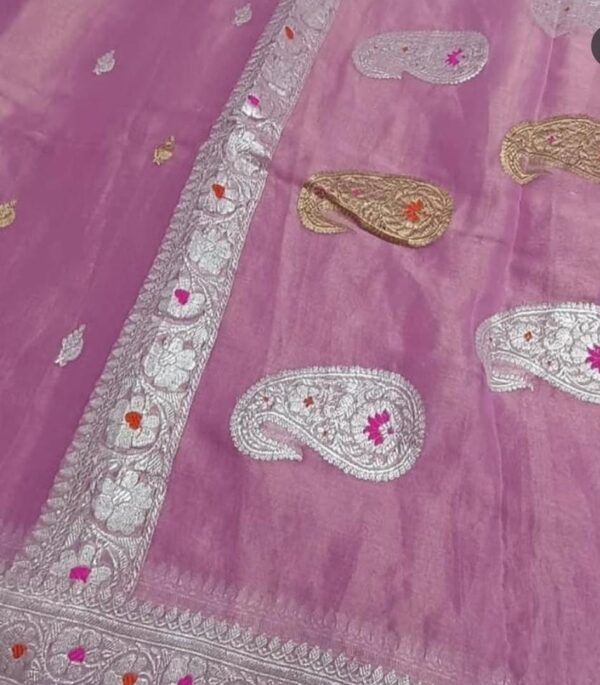 Pink Pure Tissue Georgette Silk Banarasi Saree – Kadwa Buti | Silk Mark Certified