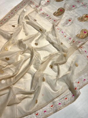 Golden Pure Tissue Georgette Silk Banarasi Saree – Kadwa Buti | Silk Mark Certified