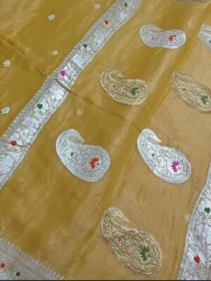 Yellow Pure Tissue Georgette Silk Banarasi Saree – Kadwa Buti | Silk Mark Certified