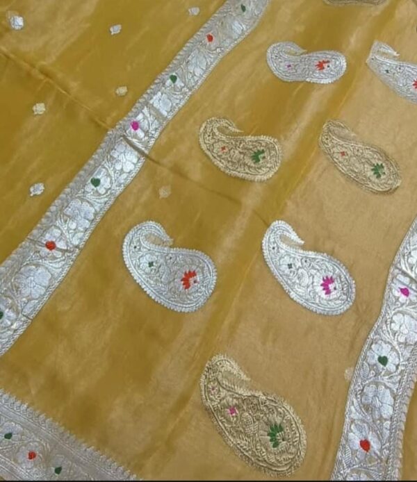 Yellow Pure Tissue Georgette Silk Banarasi Saree – Kadwa Buti | Silk Mark Certified