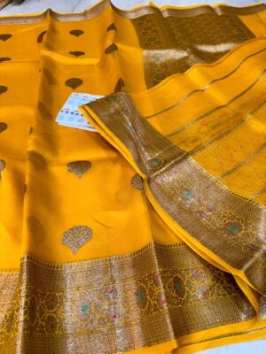 Yellow Exclusive Kora Banarasi Silk Saree with Kalakari Maheen Work | Silkmark Certified