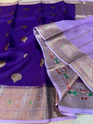 Purple Exclusive Kora Banarasi Silk Saree with Kalakari Maheen Work | Silkmark Certified