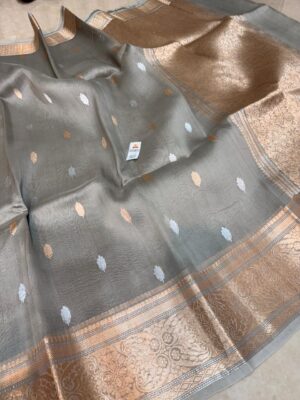 Grey Exclusive Kora Banarasi Silk Saree with Kalakari Maheen Work | Silkmark Certified
