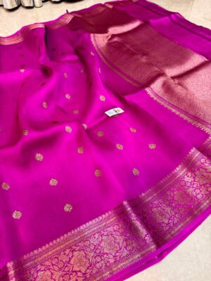 Pink Exclusive Kora Banarasi Silk Saree with Kalakari Maheen Work | Silkmark Certified