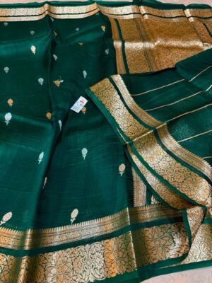 Emerald Green Exclusive Kora Banarasi Silk Saree with Kalakari Maheen Work | Silkmark Certified