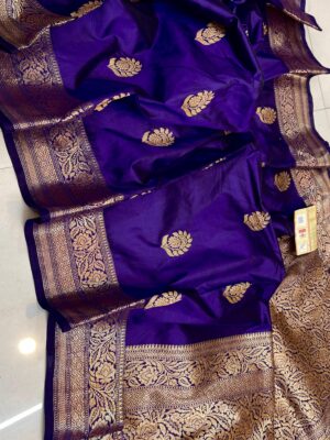 Deep Purple KNG Series Pure Handloom Kanjivaram Banarasi Katan Silk Saree with Rich Pallu