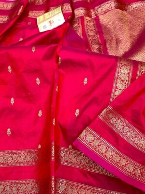 Pink KNG Series Pure Handloom Kanjivaram Banarasi Katan Silk Saree with Rich Pallu