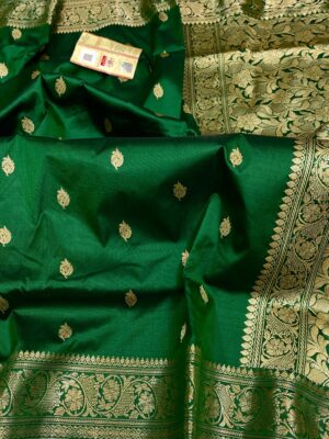 Green KNG Series Pure Handloom Kanjivaram Banarasi Katan Silk Saree with Rich Pallu
