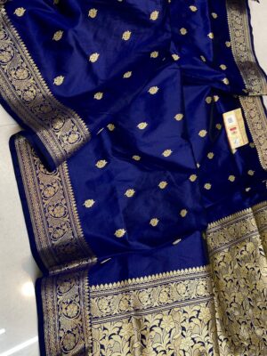 Royal Blue KNG Series Pure Handloom Kanjivaram Banarasi Katan Silk Saree with Rich Pallu