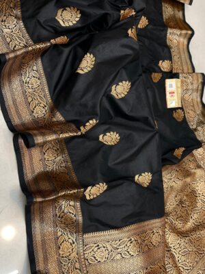 Black KNG Series Pure Handloom Kanjivaram Banarasi Katan Silk Saree with Rich Pallu