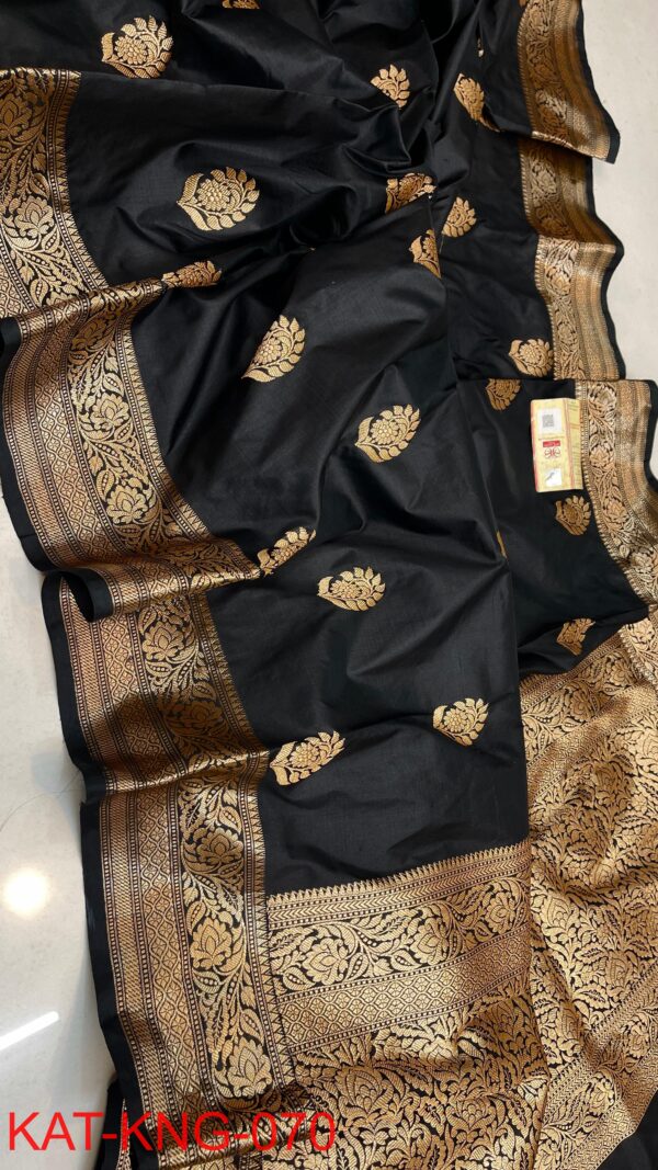 Black KNG Series Pure Handloom Kanjivaram Banarasi Katan Silk Saree with Rich Pallu