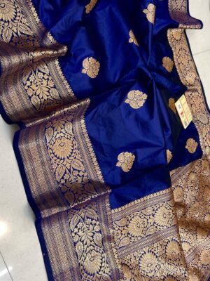 Royal Blue KNG Series Pure Handloom Kanjivaram Banarasi Katan Silk Saree with Rich Pallu
