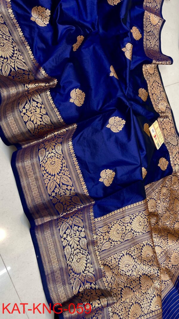 Royal Blue KNG Series Pure Handloom Kanjivaram Banarasi Katan Silk Saree with Rich Pallu