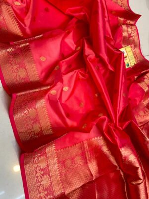 Bright Pink KNG Series Pure Handloom Kanjivaram Banarasi Katan Silk Saree with Rich Pallu