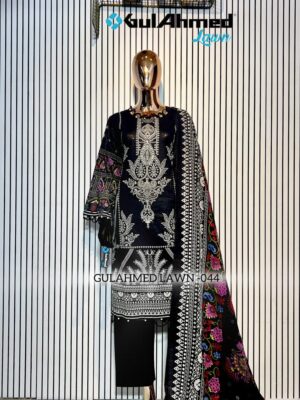 Black Gul Ahmed Satrangi Lawn Cotton Readymade Suit with Printed Dupatta