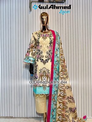 Light Brown Gul Ahmed Satrangi Lawn Cotton Readymade Suit with Printed Dupatta