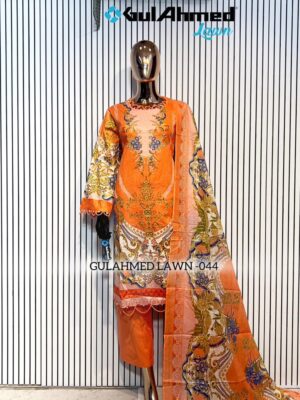 Orange Gul Ahmed Satrangi Lawn Cotton Readymade Suit with Printed Dupatta