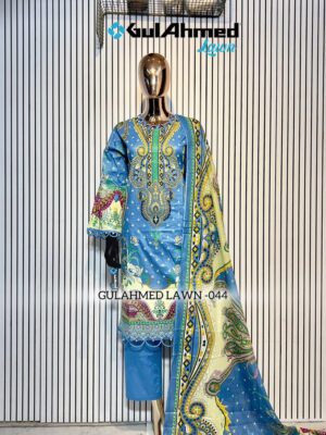 Sky Blue Gul Ahmed Satrangi Lawn Cotton Readymade Suit with Printed Dupatta