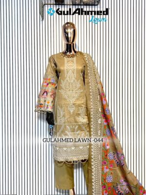 Olive Green Gul Ahmed Satrangi Lawn Cotton Readymade Suit with Printed Dupatta
